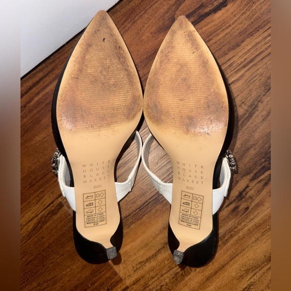 White House Black Market Black and White Heels with Sparkling Buckle - Picture 3 of 4